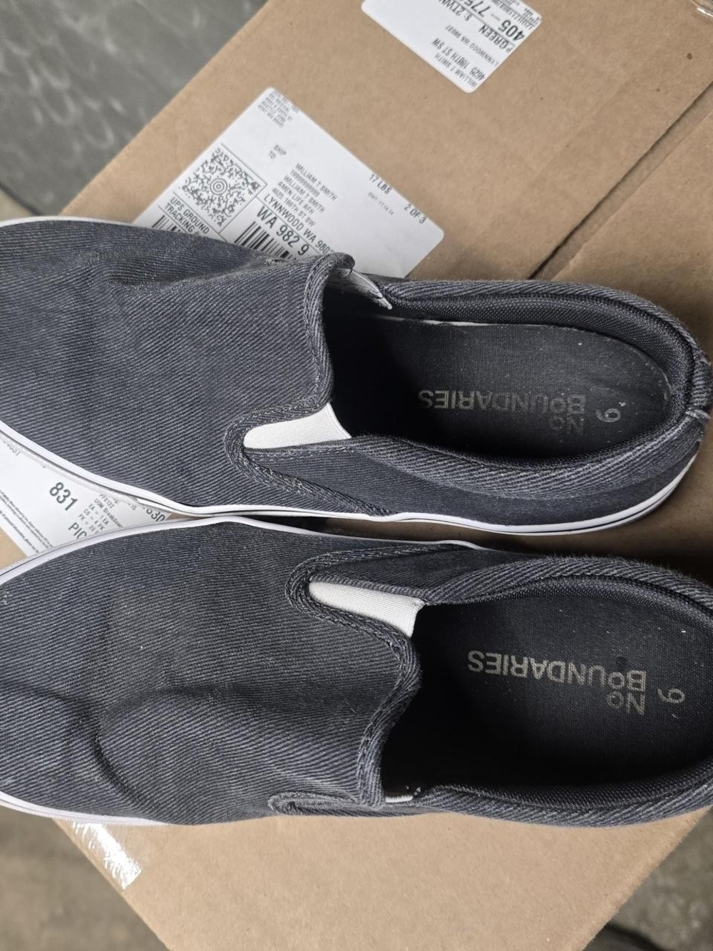 No Boundaries Black Canvas Slip-On Sneakers with White Trim